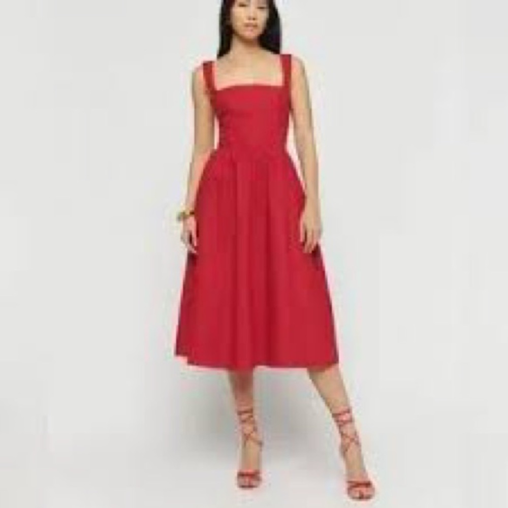 Reformation Tagliatelle linen midi Red Dress- 12, worn once. Perfect